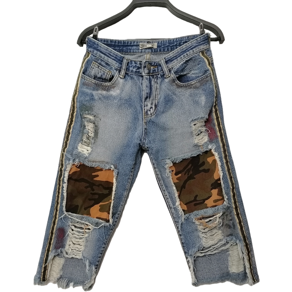 👖 ripped denim cropped jeans